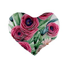 Majestic Watercolor Flowers Standard 16  Premium Heart Shape Cushions by GardenOfOphir