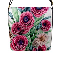 Majestic Watercolor Flowers Flap Closure Messenger Bag (l) by GardenOfOphir