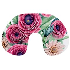 Majestic Watercolor Flowers Travel Neck Pillow by GardenOfOphir