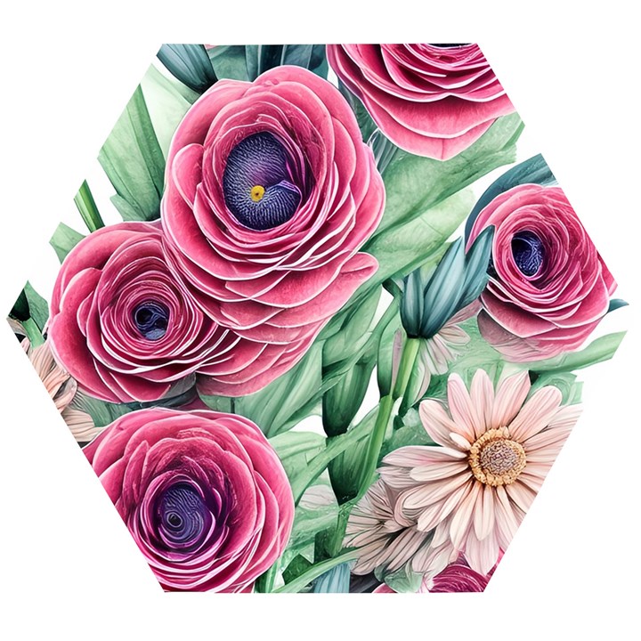 Majestic watercolor flowers Wooden Puzzle Hexagon