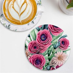 Majestic Watercolor Flowers Uv Print Round Tile Coaster by GardenOfOphir