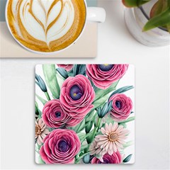 Majestic Watercolor Flowers Uv Print Square Tile Coaster  by GardenOfOphir