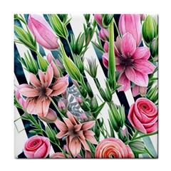 Sumptuous Watercolor Flowers Tile Coaster by GardenOfOphir