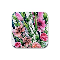 Sumptuous Watercolor Flowers Rubber Coaster (square) by GardenOfOphir