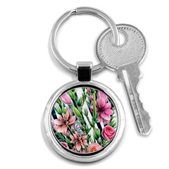 Sumptuous Watercolor Flowers Key Chain (round) by GardenOfOphir