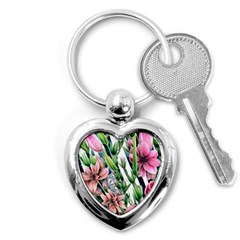 Sumptuous Watercolor Flowers Key Chain (heart) by GardenOfOphir