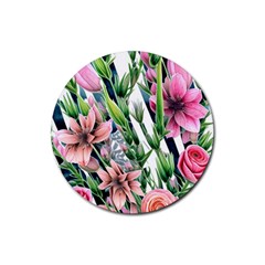 Sumptuous Watercolor Flowers Rubber Coaster (round) by GardenOfOphir