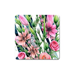 Sumptuous Watercolor Flowers Square Magnet by GardenOfOphir