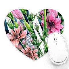 Sumptuous Watercolor Flowers Heart Mousepad by GardenOfOphir