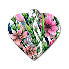 Sumptuous Watercolor Flowers Dog Tag Heart (one Side) by GardenOfOphir