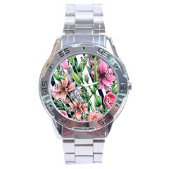 Sumptuous Watercolor Flowers Stainless Steel Analogue Watch by GardenOfOphir