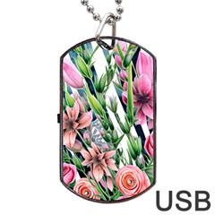 Sumptuous Watercolor Flowers Dog Tag Usb Flash (one Side) by GardenOfOphir