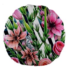 Sumptuous Watercolor Flowers Large 18  Premium Round Cushions by GardenOfOphir