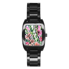 Sumptuous Watercolor Flowers Stainless Steel Barrel Watch