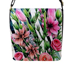 Sumptuous Watercolor Flowers Flap Closure Messenger Bag (l) by GardenOfOphir