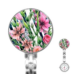 Sumptuous Watercolor Flowers Stainless Steel Nurses Watch by GardenOfOphir