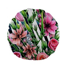 Sumptuous Watercolor Flowers Standard 15  Premium Flano Round Cushions by GardenOfOphir