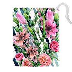 Sumptuous Watercolor Flowers Drawstring Pouch (4xl) by GardenOfOphir