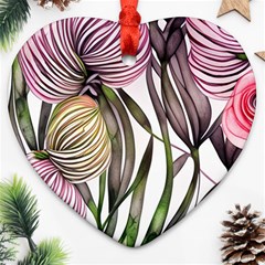 Charming And Cheerful Watercolor Flowers Ornament (heart) by GardenOfOphir