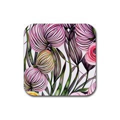 Charming And Cheerful Watercolor Flowers Rubber Coaster (square) by GardenOfOphir