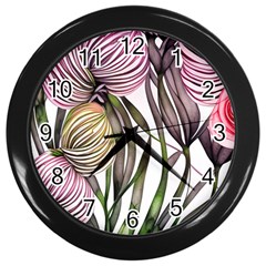 Charming And Cheerful Watercolor Flowers Wall Clock (black) by GardenOfOphir