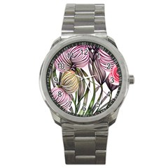 Charming And Cheerful Watercolor Flowers Sport Metal Watch by GardenOfOphir