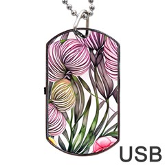 Charming And Cheerful Watercolor Flowers Dog Tag Usb Flash (one Side) by GardenOfOphir