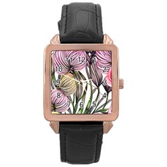 Charming And Cheerful Watercolor Flowers Rose Gold Leather Watch  by GardenOfOphir