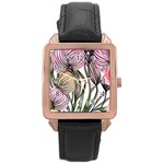 Charming and Cheerful Watercolor Flowers Rose Gold Leather Watch  Front