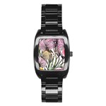 Charming and Cheerful Watercolor Flowers Stainless Steel Barrel Watch Front