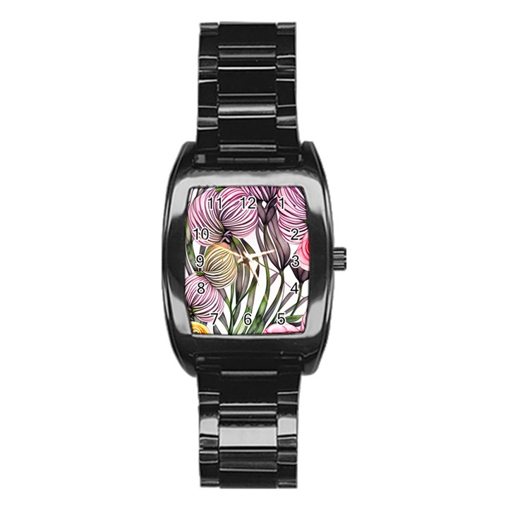 Charming and Cheerful Watercolor Flowers Stainless Steel Barrel Watch