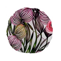 Charming And Cheerful Watercolor Flowers Standard 15  Premium Flano Round Cushions by GardenOfOphir