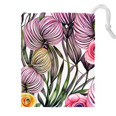 Charming And Cheerful Watercolor Flowers Drawstring Pouch (4xl) by GardenOfOphir