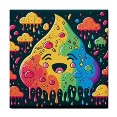 Rainbows Drip Dripping Paint Happy Tile Coaster by Ravend