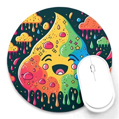 Rainbows Drip Dripping Paint Happy Round Mousepad by Ravend