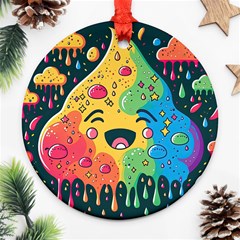 Rainbows Drip Dripping Paint Happy Ornament (round) by Ravend