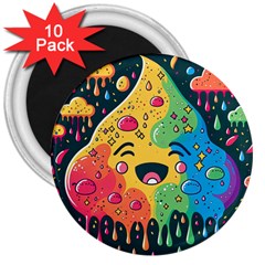 Rainbows Drip Dripping Paint Happy 3  Magnets (10 Pack)  by Ravend