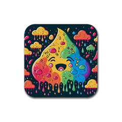 Rainbows Drip Dripping Paint Happy Rubber Coaster (square) by Ravend