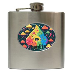 Rainbows Drip Dripping Paint Happy Hip Flask (6 Oz) by Ravend