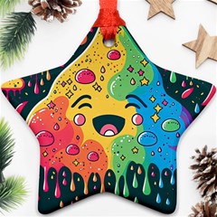 Rainbows Drip Dripping Paint Happy Star Ornament (two Sides) by Ravend