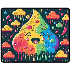 Rainbows Drip Dripping Paint Happy One Side Fleece Blanket (medium) by Ravend