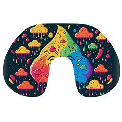 Rainbows Drip Dripping Paint Happy Travel Neck Pillow by Ravend