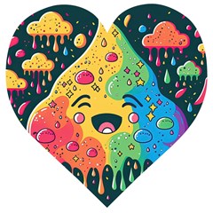 Rainbows Drip Dripping Paint Happy Wooden Puzzle Heart by Ravend