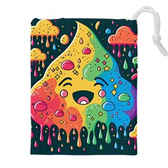 Rainbows Drip Dripping Paint Happy Drawstring Pouch (5xl) by Ravend