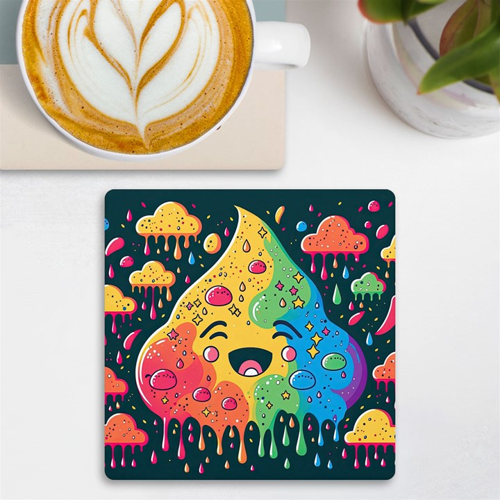 Rainbows Drip Dripping Paint Happy UV Print Square Tile Coaster 