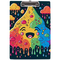 Rainbows Drip Dripping Paint Happy A4 Acrylic Clipboard by Ravend