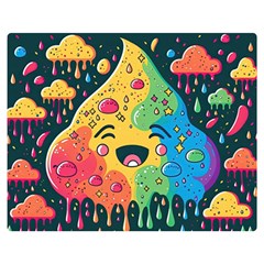 Rainbows Drip Dripping Paint Happy One Side Premium Plush Fleece Blanket (medium) by Ravend