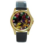 Abstract Painting Colorful Round Gold Metal Watch Front