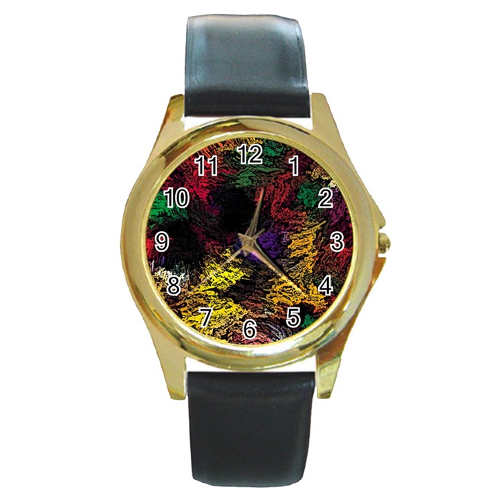 Abstract Painting Colorful Round Gold Metal Watch