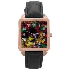 Abstract Painting Colorful Rose Gold Leather Watch  by Ravend